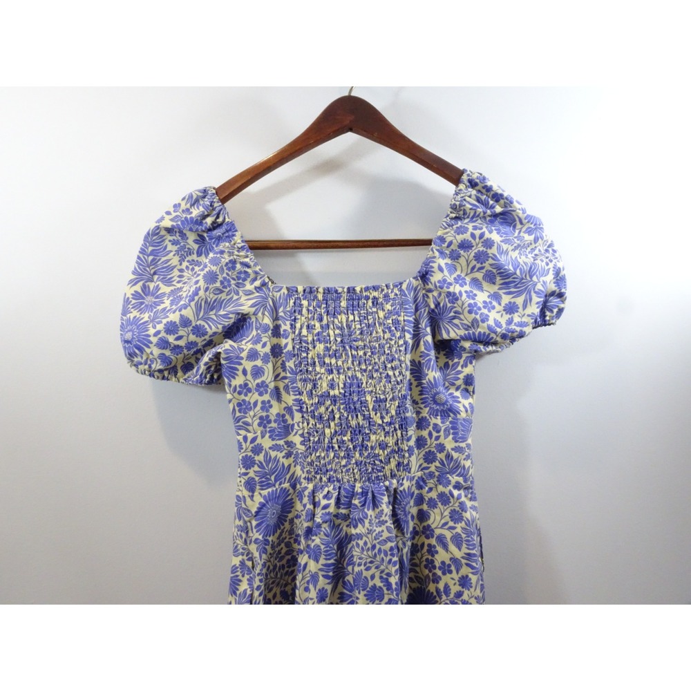 Boden Blue Floral Linen Cotton Maxi Dress Puff Sleeve Sweetheart Neck NWT US 4R - Picture 10 of 13